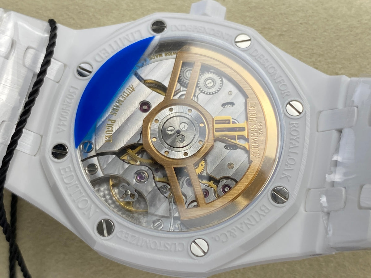 Royal Oak 41mm 15500 White Ceramic ZF White Dial on White Ceramic Bracelet SA4302 Super Clone (Free Sprung)