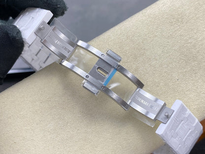 Royal Oak 41mm 15500 White Ceramic ZF White Dial on White Ceramic Bracelet SA4302 Super Clone (Free Sprung)