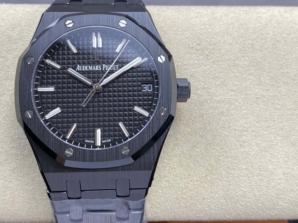 Royal Oak 41mm 15500 Black Ceramic ZF Black Dial on Black Ceramic Bracelet SA4302 Super Clone (Free Sprung)