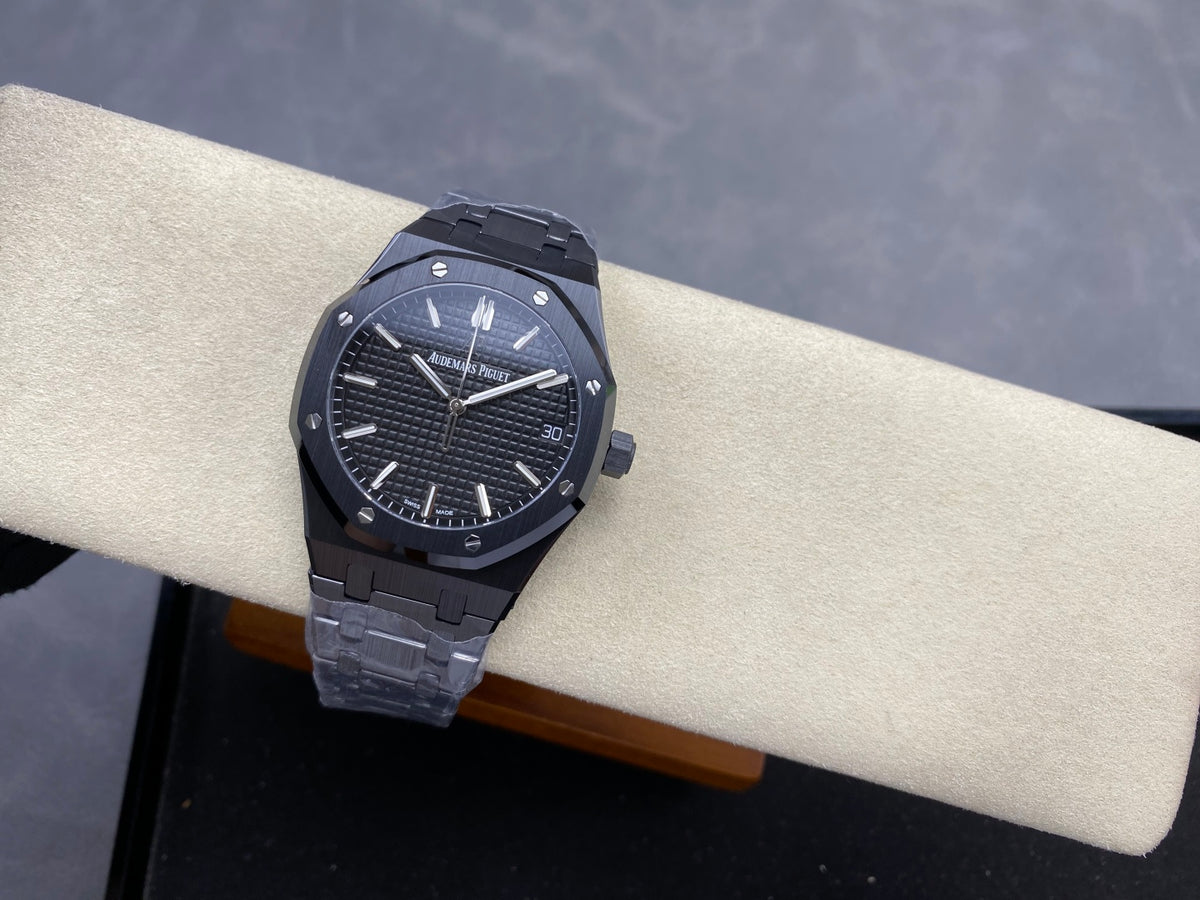 Royal Oak 41mm 15500 Black Ceramic ZF Black Dial on Black Ceramic Bracelet SA4302 Super Clone (Free Sprung)