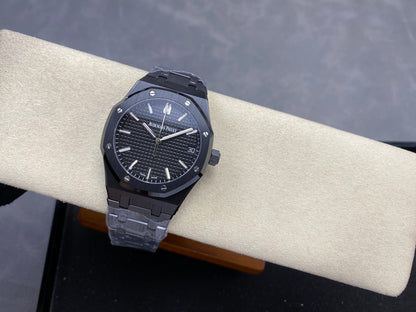 Royal Oak 41mm 15500 Black Ceramic ZF Black Dial on Black Ceramic Bracelet SA4302 Super Clone (Free Sprung)