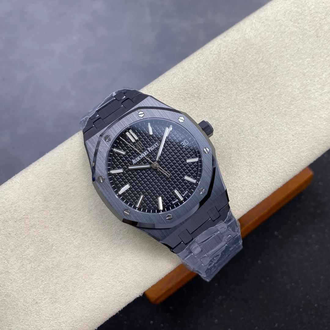 Royal Oak 41mm 15500 Black Ceramic ZF Black Dial on Black Ceramic Bracelet SA4302 Super Clone (Free Sprung)