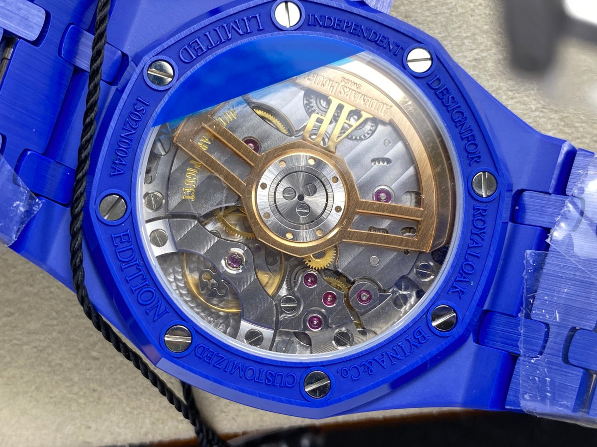 Royal Oak 41mm 15500 Blue Ceramic ZF Blue Dial on Blue Ceramic Bracelet SA4302 Super Clone (Free Sprung)