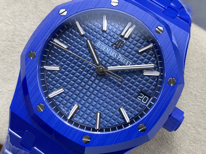 Royal Oak 41mm 15500 Blue Ceramic ZF Blue Dial on Blue Ceramic Bracelet SA4302 Super Clone (Free Sprung)