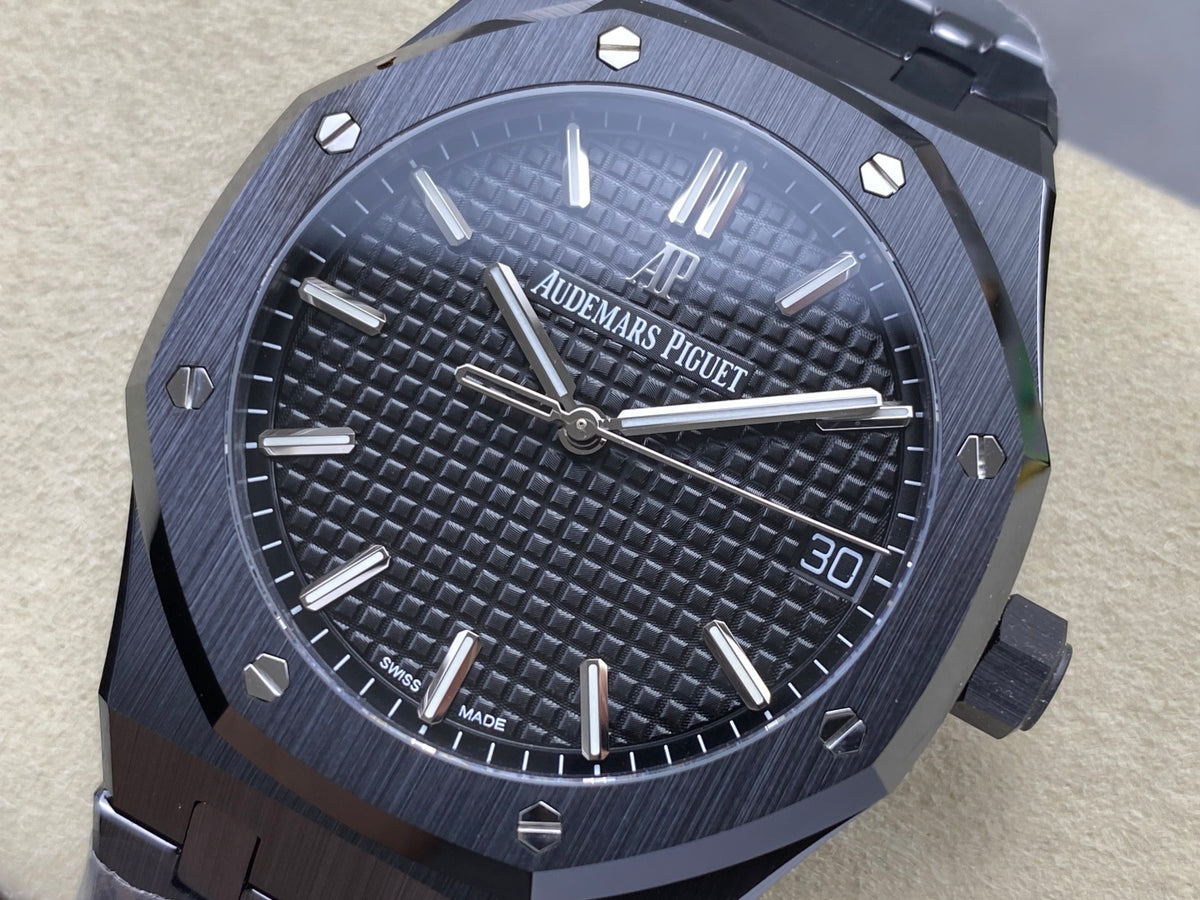 Royal Oak 41mm 15500 Black Ceramic ZF Black Dial on Black Ceramic Bracelet SA4302 Super Clone (Free Sprung)