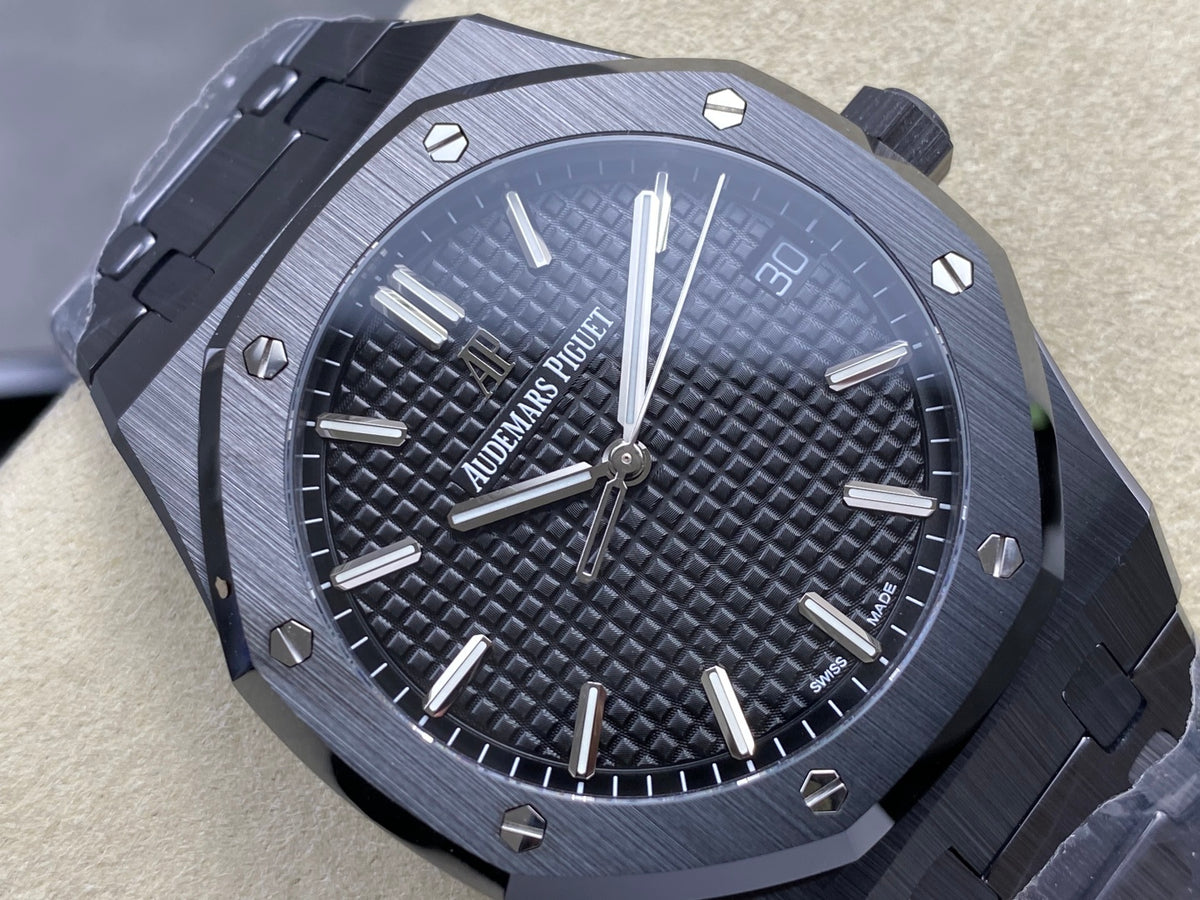 Royal Oak 41mm 15500 Black Ceramic ZF Black Dial on Black Ceramic Bracelet SA4302 Super Clone (Free Sprung)