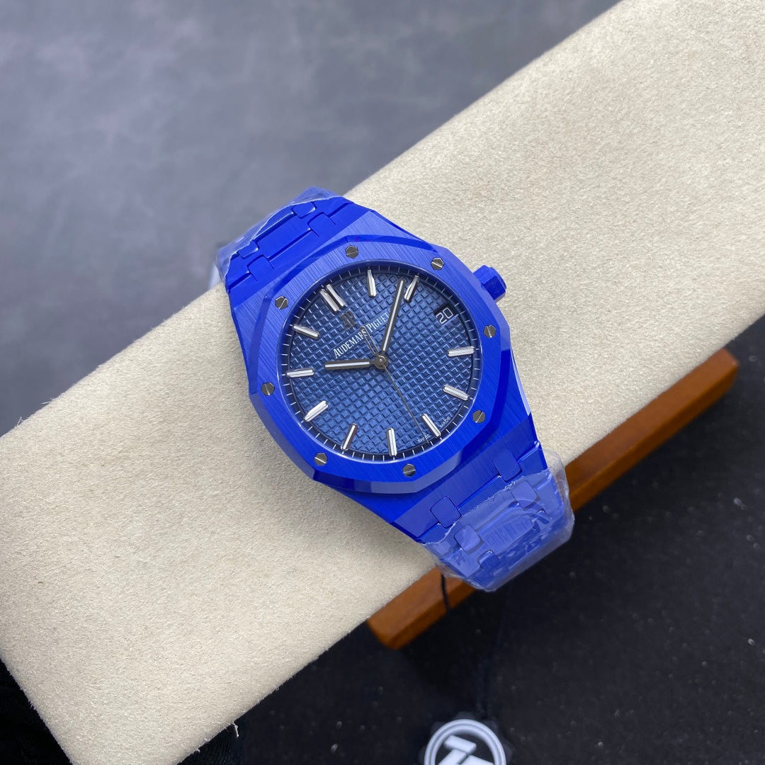 Royal Oak 41mm 15500 Blue Ceramic ZF Blue Dial on Blue Ceramic Bracelet SA4302 Super Clone (Free Sprung)