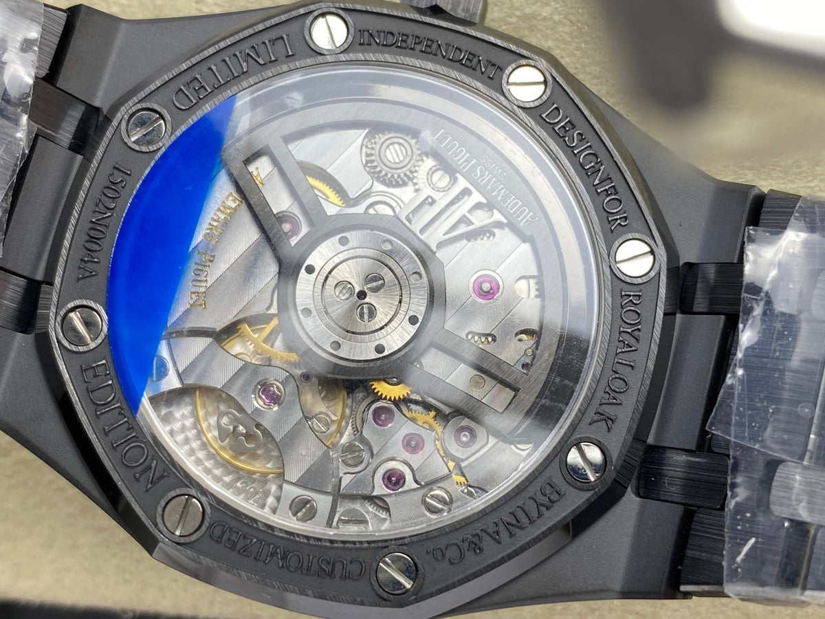 Royal Oak 41mm 15500 Black Ceramic ZF Black Dial on Black Ceramic Bracelet SA4302 Super Clone (Free Sprung)