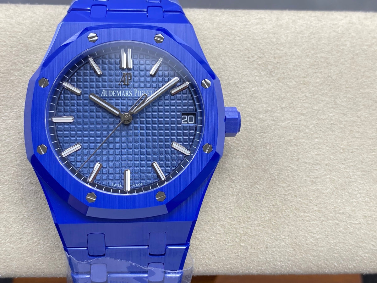 Royal Oak 41mm 15500 Blue Ceramic ZF Blue Dial on Blue Ceramic Bracelet SA4302 Super Clone (Free Sprung)