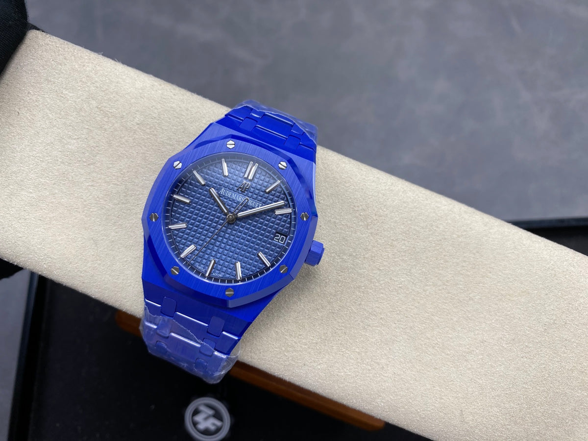 Royal Oak 41mm 15500 Blue Ceramic ZF Blue Dial on Blue Ceramic Bracelet SA4302 Super Clone (Free Sprung)