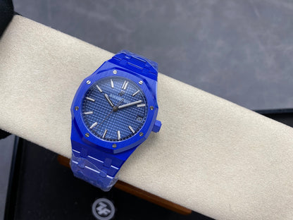 Royal Oak 41mm 15500 Blue Ceramic ZF Blue Dial on Blue Ceramic Bracelet SA4302 Super Clone (Free Sprung)