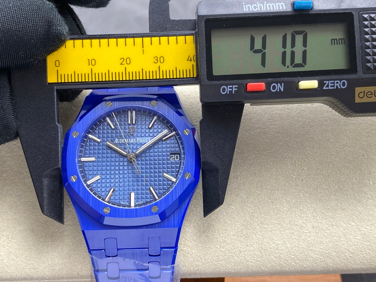 Royal Oak 41mm 15500 Blue Ceramic ZF Blue Dial on Blue Ceramic Bracelet SA4302 Super Clone (Free Sprung)