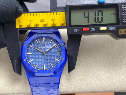 Royal Oak 41mm 15500 Blue Ceramic ZF Blue Dial on Blue Ceramic Bracelet SA4302 Super Clone (Free Sprung)