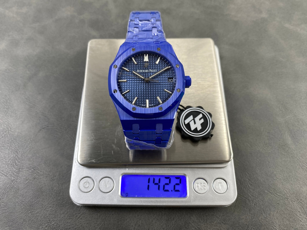 Royal Oak 41mm 15500 Blue Ceramic ZF Blue Dial on Blue Ceramic Bracelet SA4302 Super Clone (Free Sprung)
