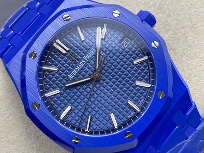 Royal Oak 41mm 15500 Blue Ceramic ZF Blue Dial on Blue Ceramic Bracelet SA4302 Super Clone (Free Sprung)