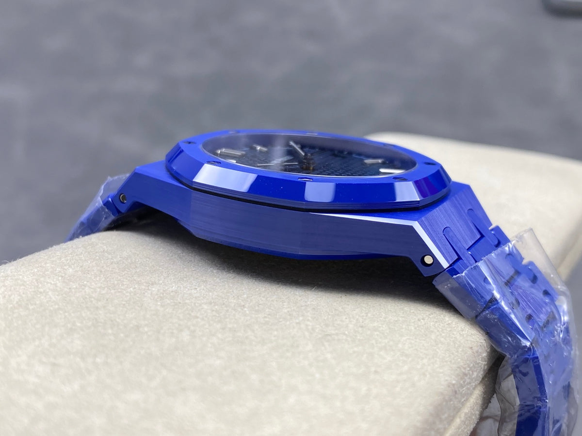 Royal Oak 41mm 15500 Blue Ceramic ZF Blue Dial on Blue Ceramic Bracelet SA4302 Super Clone (Free Sprung)