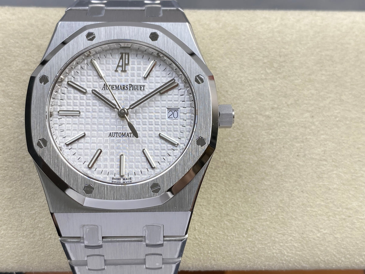 Royal Oak 39mm 15300 SS ZF 1:1 Best Edition White Textured Dial on SS Bracelet SA3120 Super Clone