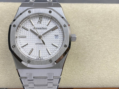 Royal Oak 39mm 15300 SS ZF 1:1 Best Edition White Textured Dial on SS Bracelet SA3120 Super Clone