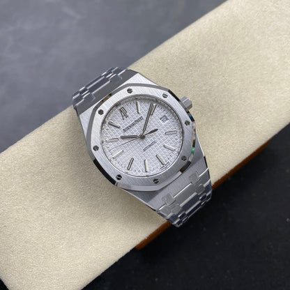 Royal Oak 39mm 15300 SS ZF 1:1 Best Edition White Textured Dial on SS Bracelet SA3120 Super Clone