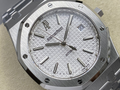 Royal Oak 39mm 15300 SS ZF 1:1 Best Edition White Textured Dial on SS Bracelet SA3120 Super Clone