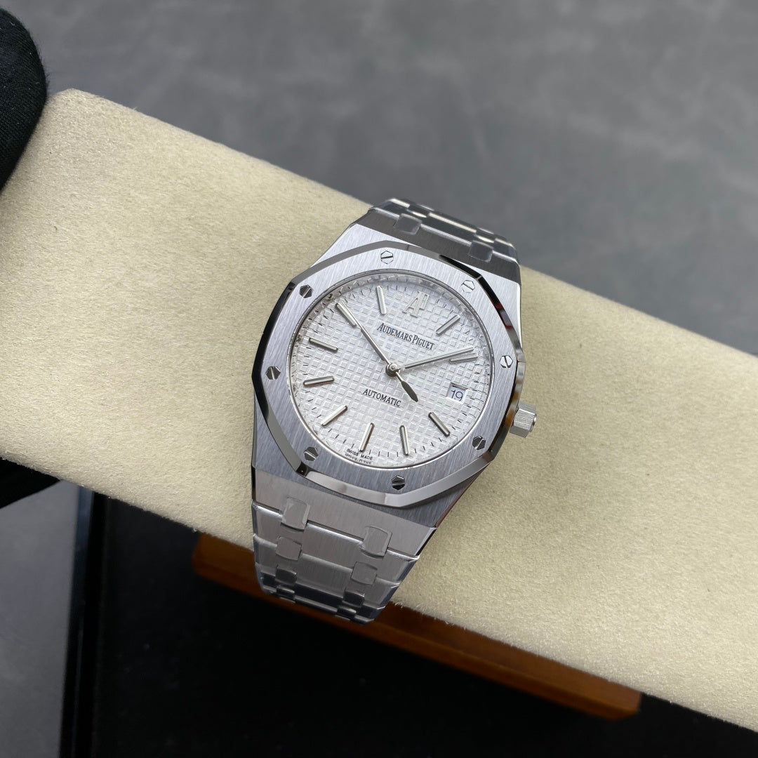 Royal Oak 39mm 15300 SS ZF 1:1 Best Edition White Textured Dial on SS Bracelet SA3120 Super Clone