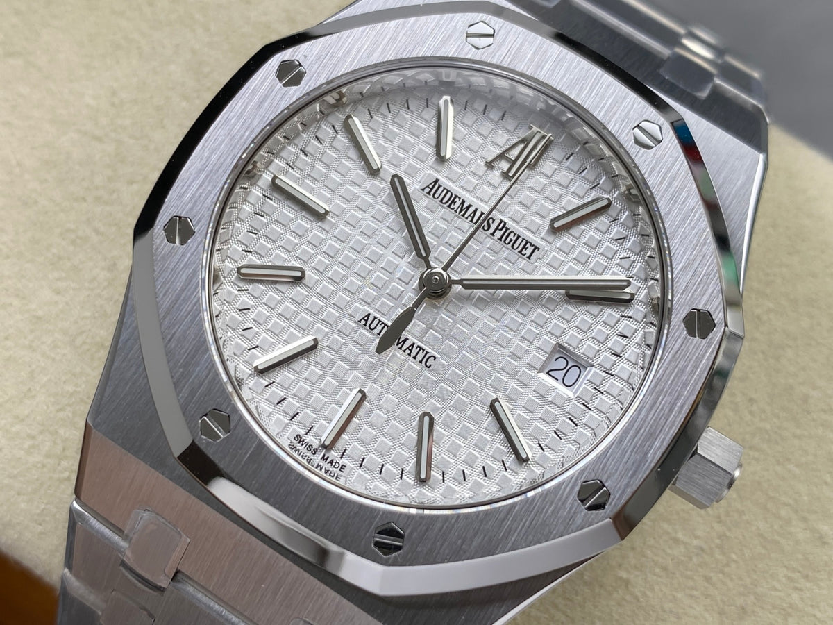 Royal Oak 39mm 15300 SS ZF 1:1 Best Edition White Textured Dial on SS Bracelet SA3120 Super Clone