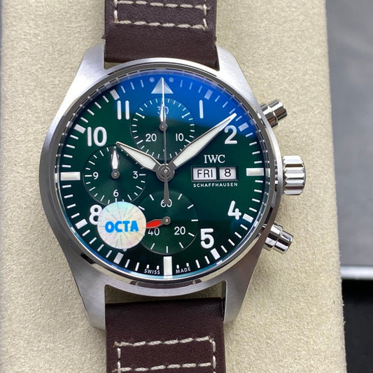 Pilot Chrono IW388103 OCTA 1:1 Best Edition Green Dial on Brown Leather Strap 69385 Super Clone