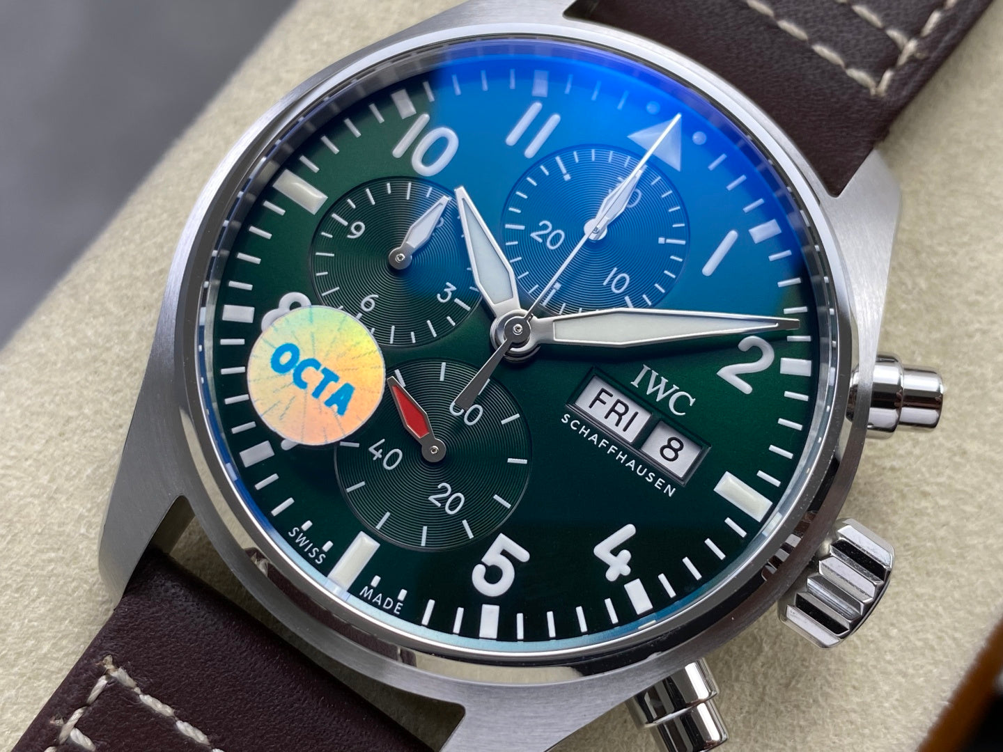 Pilot Chrono IW388103 OCTA 1:1 Best Edition Green Dial on Brown Leather Strap 69385 Super Clone