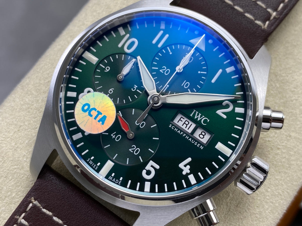 Pilot Chrono IW388103 OCTA 1:1 Best Edition Green Dial on Brown Leather Strap 69385 Super Clone