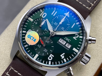 Pilot Chrono IW388103 OCTA 1:1 Best Edition Green Dial on Brown Leather Strap 69385 Super Clone