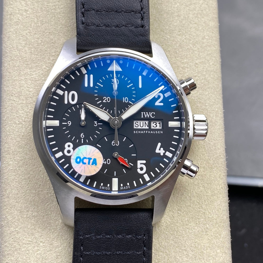 Pilot Chrono IW388111 OCTA 1:1 Best Edition Black Dial on Black Leather Strap 69385 Super Clone
