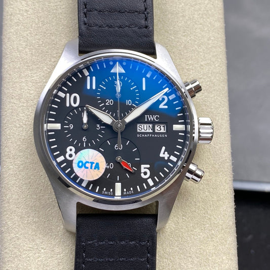Pilot Chrono IW388111 OCTA 1:1 Best Edition Black Dial on Black Leather Strap 69385 Super Clone