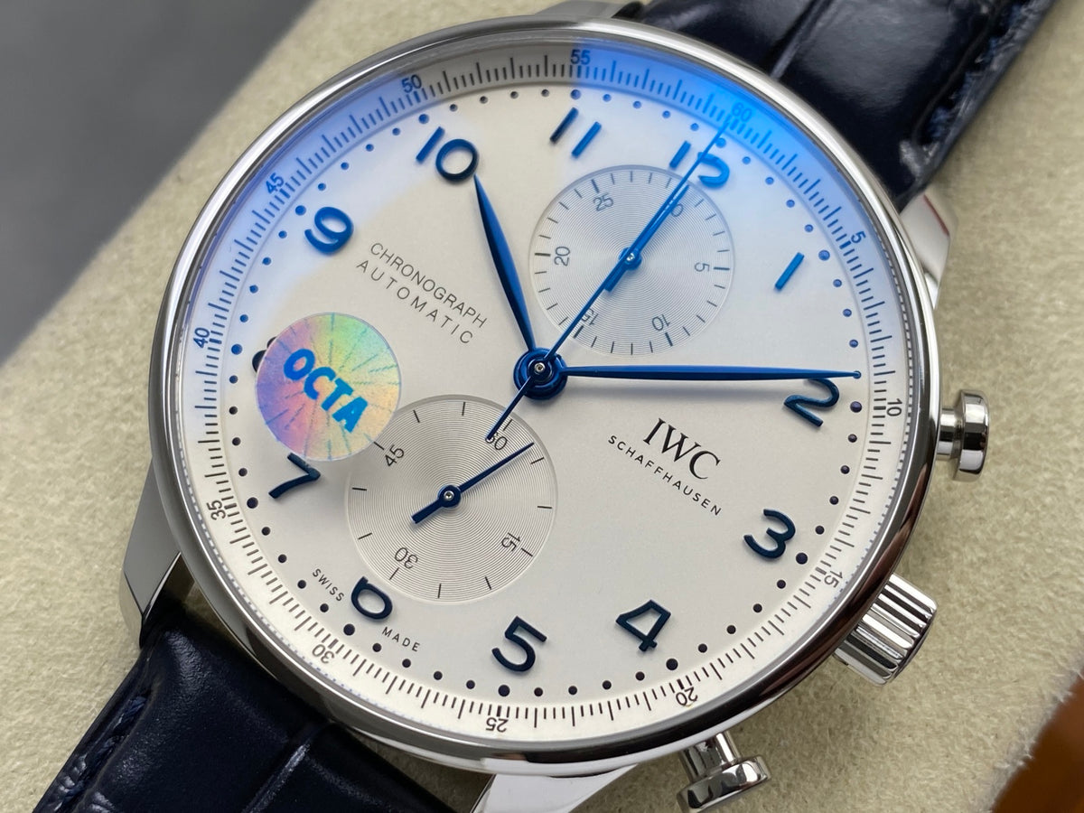 Portugieser Chrono IW371605 OCTA 1:1 Best Edition White/Blue Dial on Blue Leather Strap DD69355 Super Clone