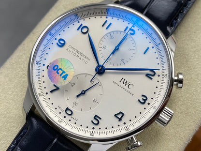 Portugieser Chrono IW371605 OCTA 1:1 Best Edition White/Blue Dial on Blue Leather Strap DD69355 Super Clone