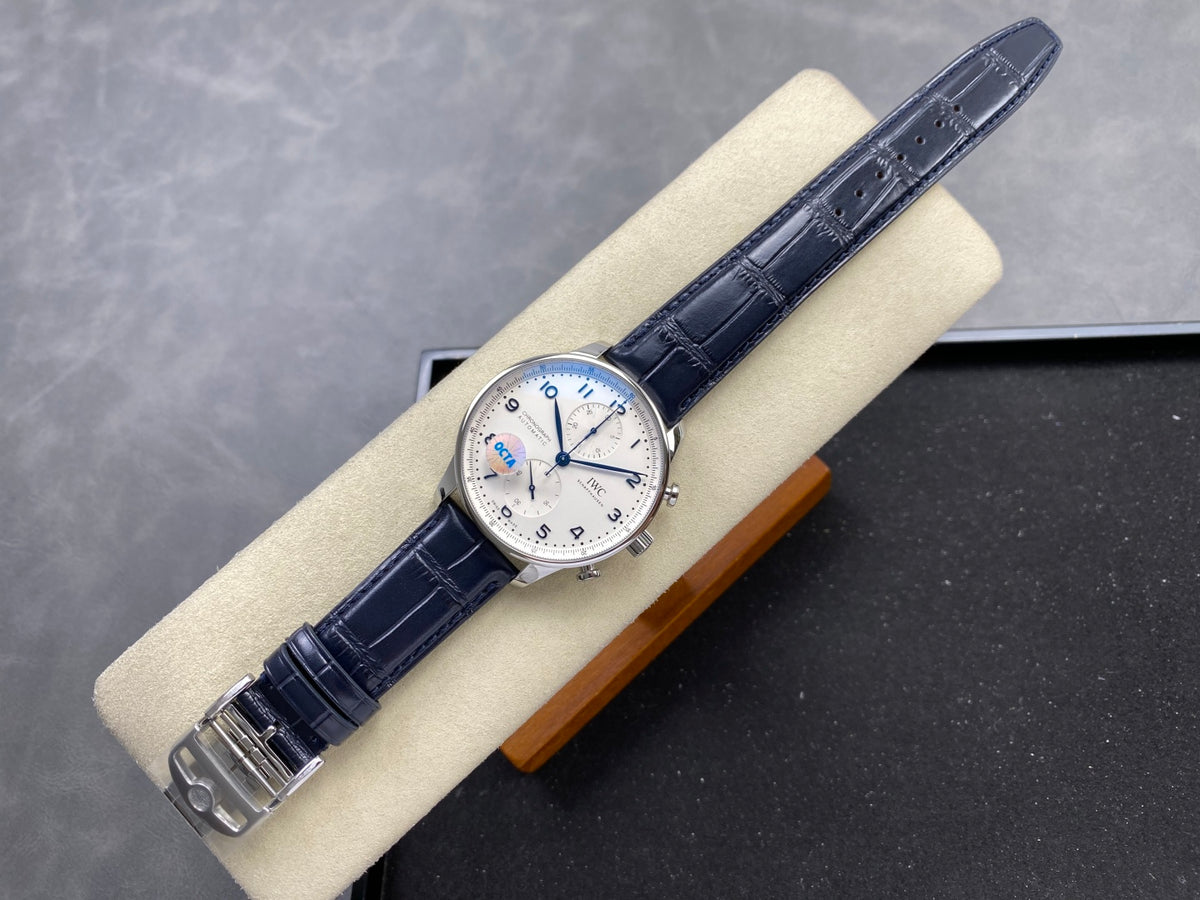 Portugieser Chrono IW371605 OCTA 1:1 Best Edition White/Blue Dial on Blue Leather Strap DD69355 Super Clone