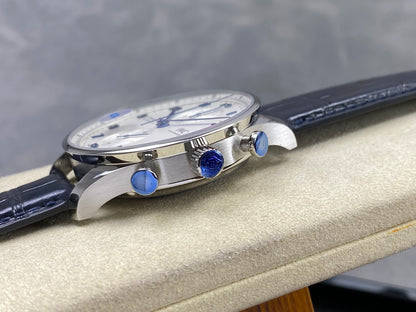 Portugieser Chrono IW371605 OCTA 1:1 Best Edition White/Blue Dial on Blue Leather Strap DD69355 Super Clone