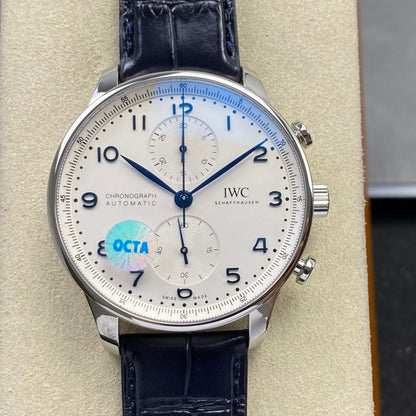 Portugieser Chrono IW371605 OCTA 1:1 Best Edition White/Blue Dial on Blue Leather Strap DD69355 Super Clone