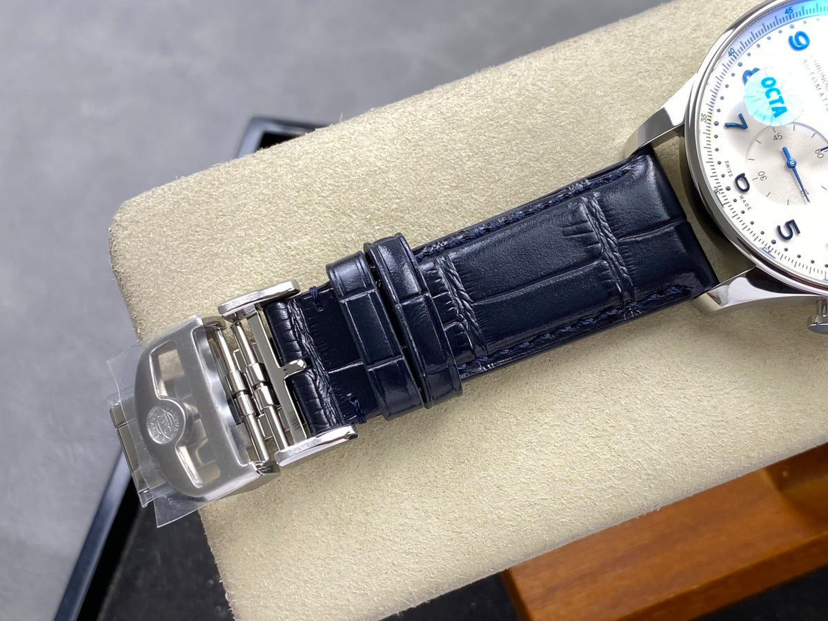 Portugieser Chrono IW371605 OCTA 1:1 Best Edition White/Blue Dial on Blue Leather Strap DD69355 Super Clone