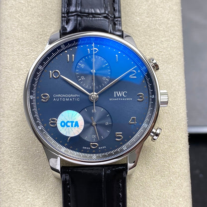 Portugieser Chrono IW371606 OCTA 1:1 Best Edition Blue Dial on Black Leather Strap DD69355 Super Clone