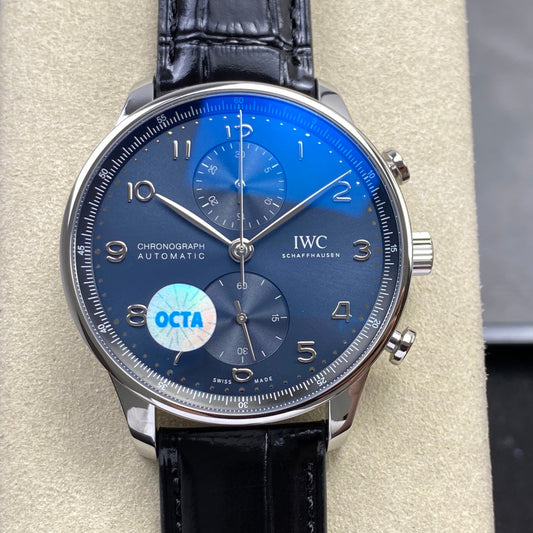 Portugieser Chrono IW371606 OCTA 1:1 Best Edition Blue Dial on Black Leather Strap DD69355 Super Clone
