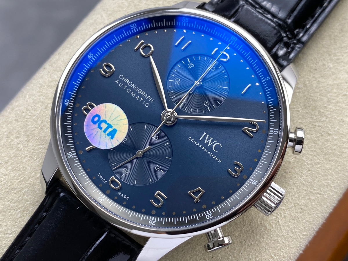 Portugieser Chrono IW371606 OCTA 1:1 Best Edition Blue Dial on Black Leather Strap DD69355 Super Clone