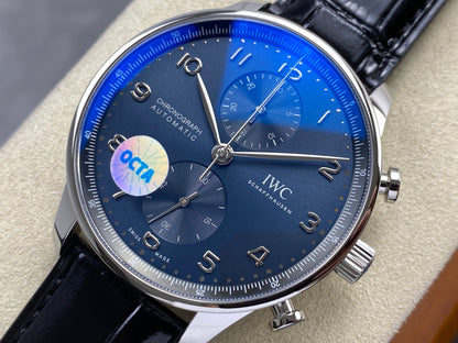 Portugieser Chrono IW371606 OCTA 1:1 Best Edition Blue Dial on Black Leather Strap DD69355 Super Clone