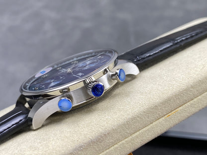 Portugieser Chrono IW371606 OCTA 1:1 Best Edition Blue Dial on Black Leather Strap DD69355 Super Clone