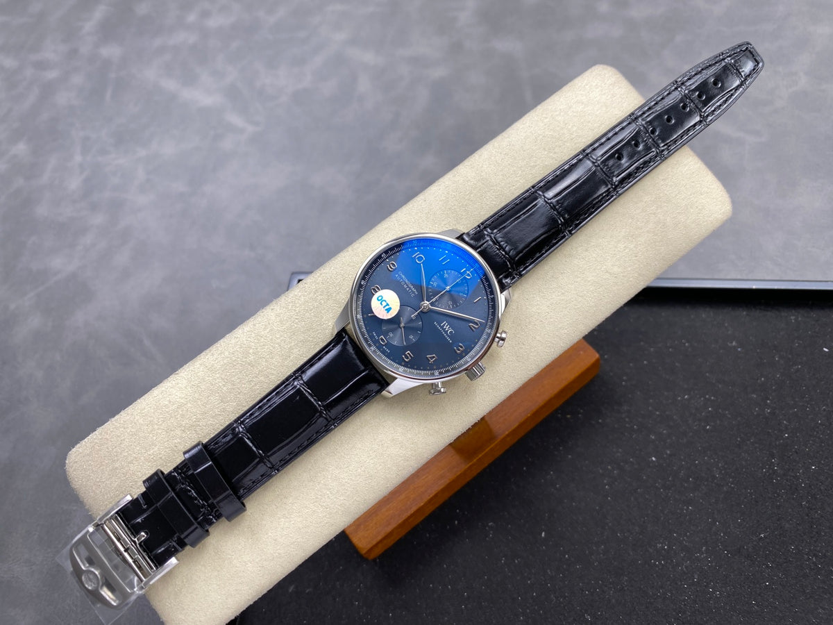 Portugieser Chrono IW371606 OCTA 1:1 Best Edition Blue Dial on Black Leather Strap DD69355 Super Clone