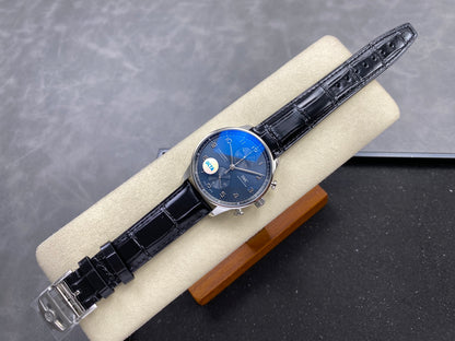Portugieser Chrono IW371606 OCTA 1:1 Best Edition Blue Dial on Black Leather Strap DD69355 Super Clone