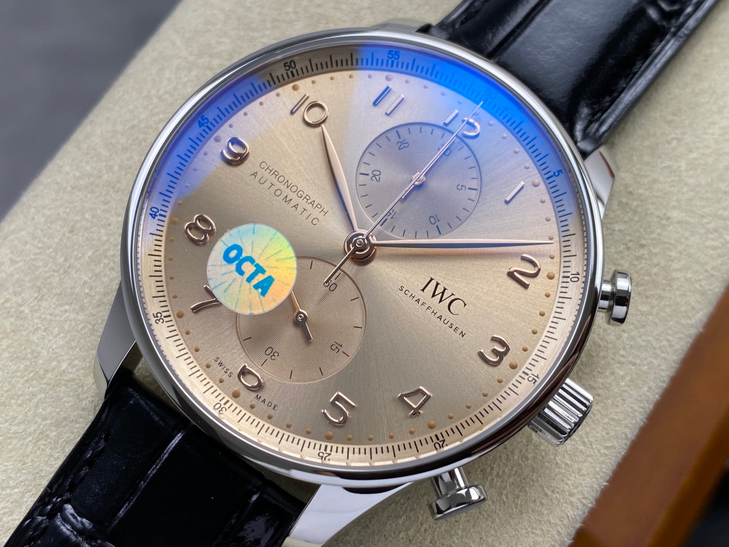 Portugieser Chrono IW371624 OCTA 1:1 Best Edition YG Dial on Black Leather Strap DD69355 Super Clone