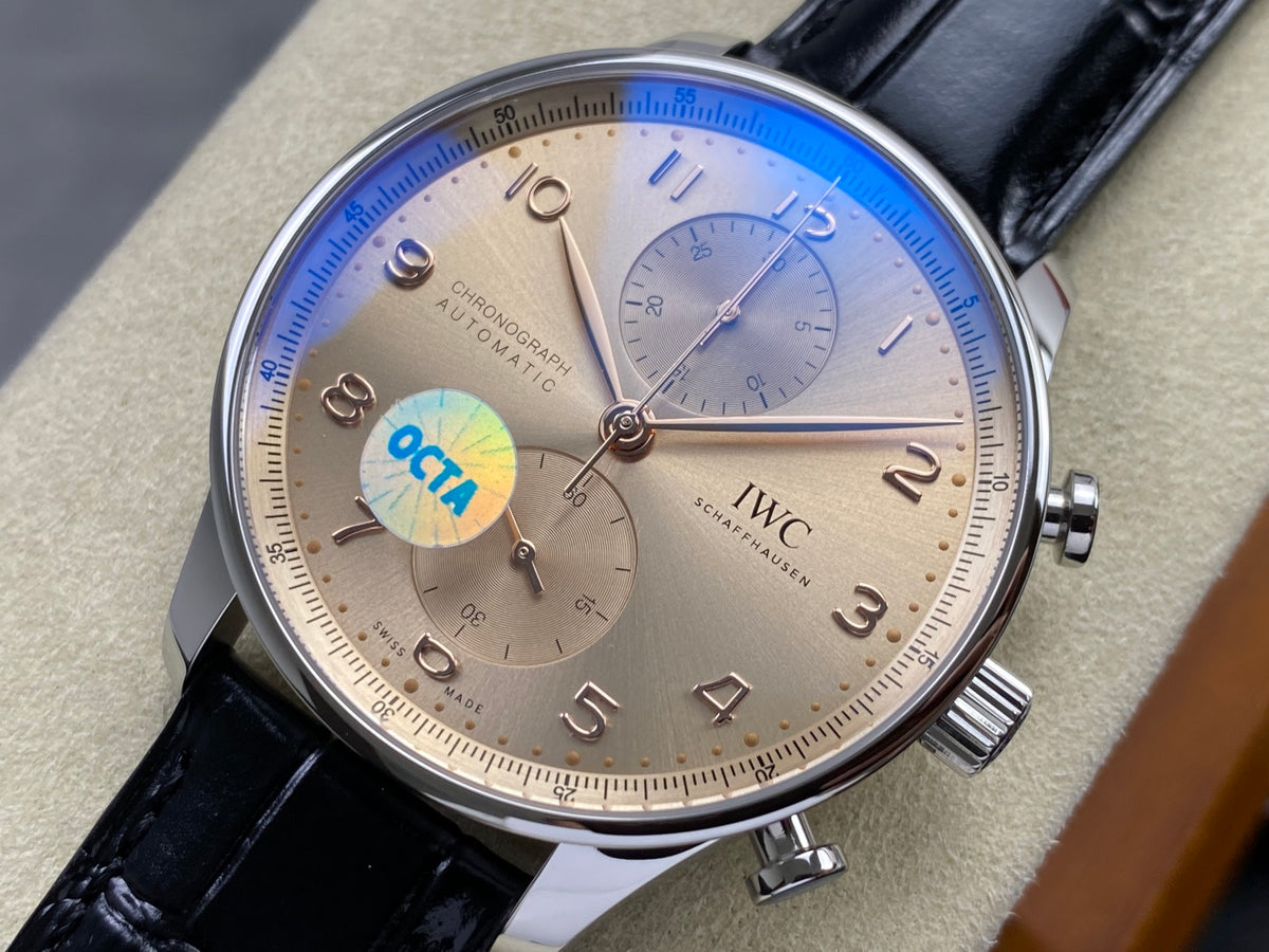 Portugieser Chrono IW371624 OCTA 1:1 Best Edition YG Dial on Black Leather Strap DD69355 Super Clone