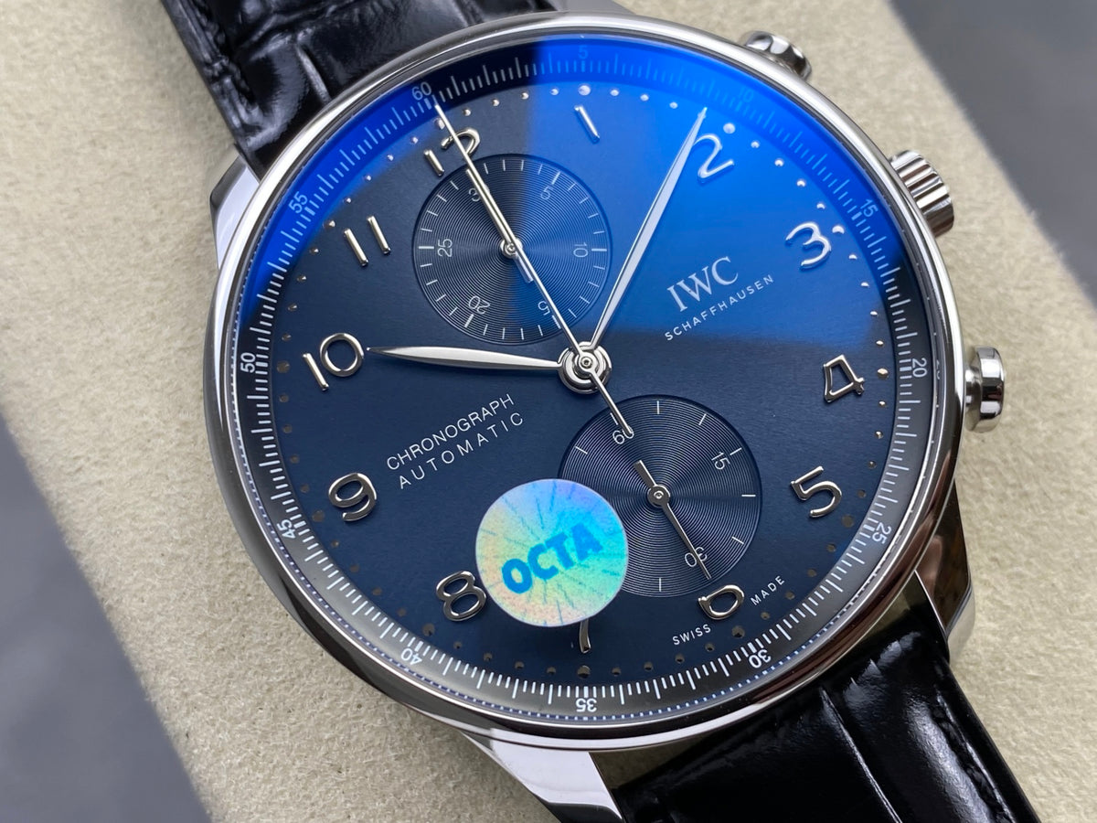 Portugieser Chrono IW371606 OCTA 1:1 Best Edition Blue Dial on Black Leather Strap DD69355 Super Clone