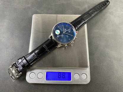 Portugieser Chrono IW371606 OCTA 1:1 Best Edition Blue Dial on Black Leather Strap DD69355 Super Clone