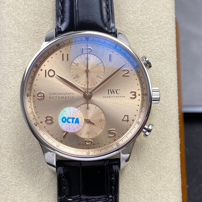 Portugieser Chrono IW371624 OCTA 1:1 Best Edition YG Dial on Black Leather Strap DD69355 Super Clone